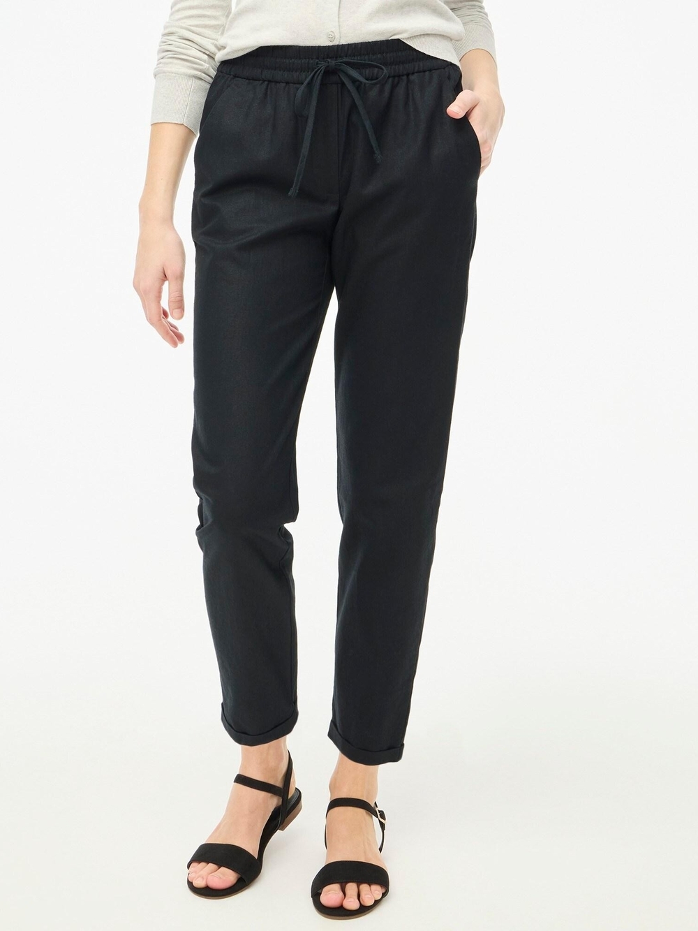 J.Crew Linen Cotton Jogger Pants Black Drawstring Relaxed Size 0 Tall